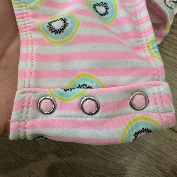 NWT girls 9 mths Kat & Jack Pink Striped Baby Swimsuit with Kiwi Print - Picture 4 of 6